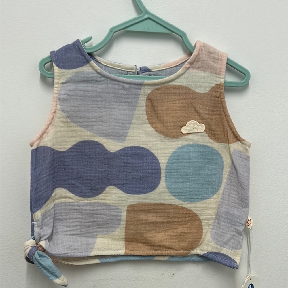Petite Revery Kids Abstract Patterned Top - Blue, Brown, and Cream